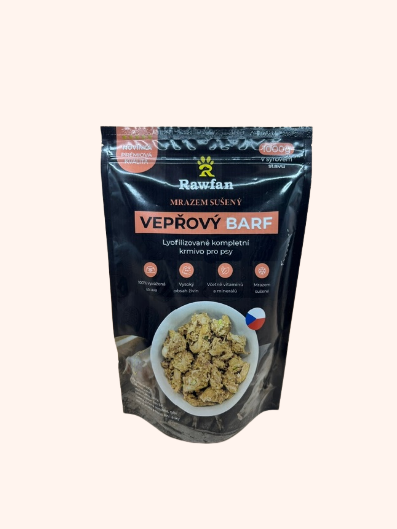 Mrazem sušený VEPŘOVÝ BARF kompletní 1000g Rawfan