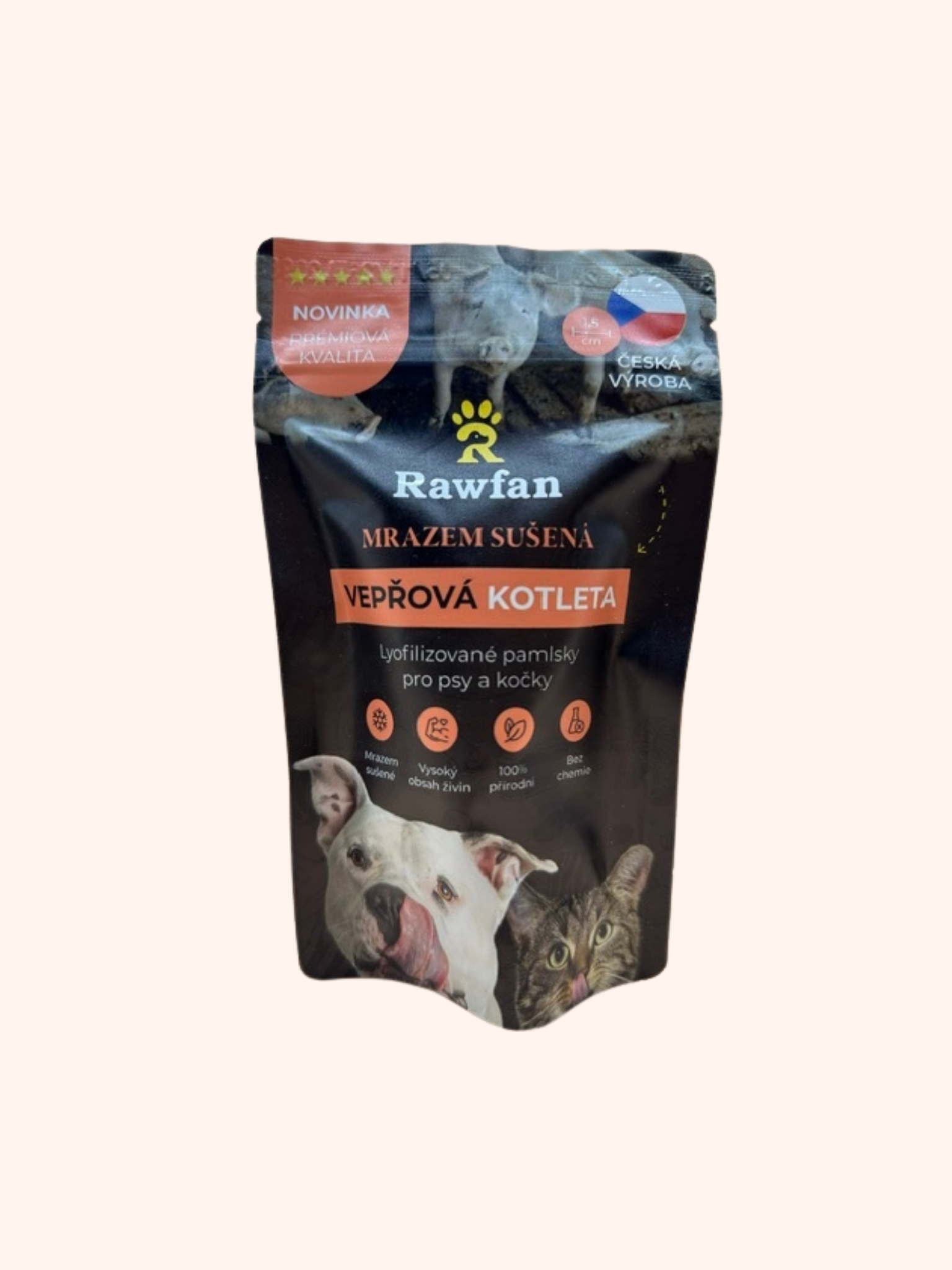 Mrazem sušená VEPŘOVÁ KOTLETA pro psy a kočky 25g Rawfan